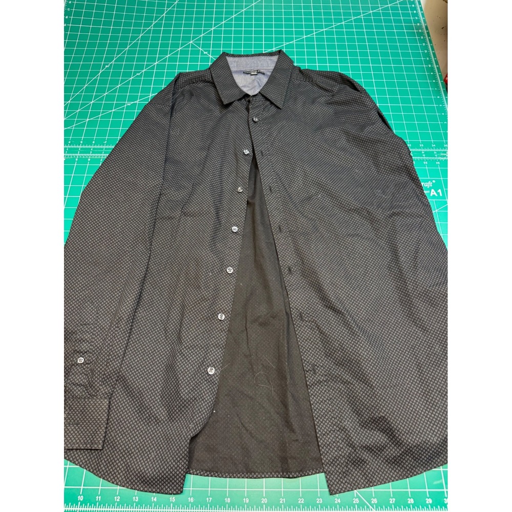 London Fog Mens 2XLB Black Geometric Print Long Sleeve Button Down Shirt Big T